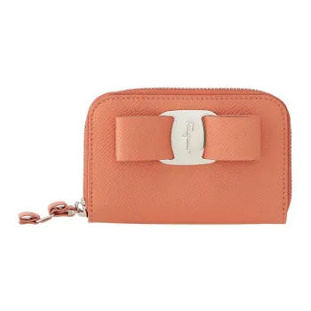 FERRAGAMO Vara Hammered Texture Calfskin Coin Purse Women's Coral Pink