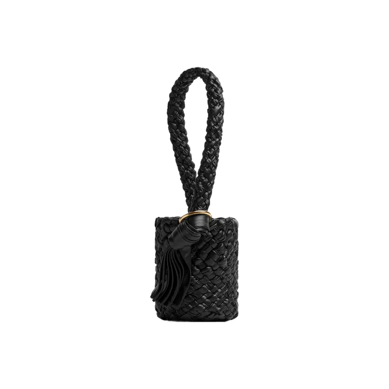 Bottega Veneta KALIMERO Cow Leather Bucket Bag, One Shoulder Handbag Small Size Unisex Black-0