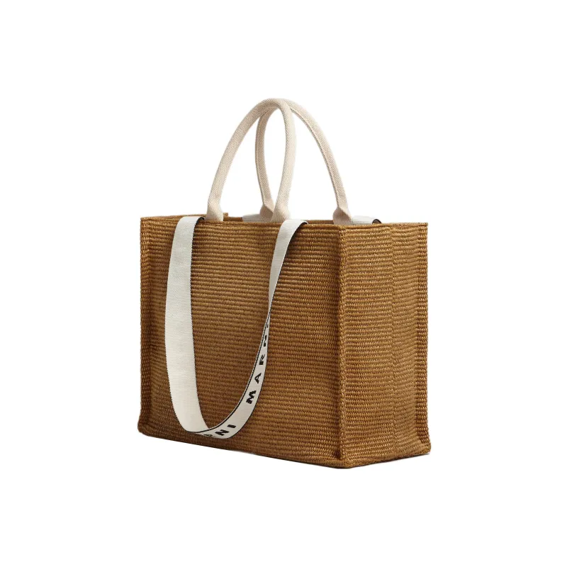 MARNI Raffia With Cotton Tote Bag Shopping Bag Shoulder Bag Handbag Men's Brown-2