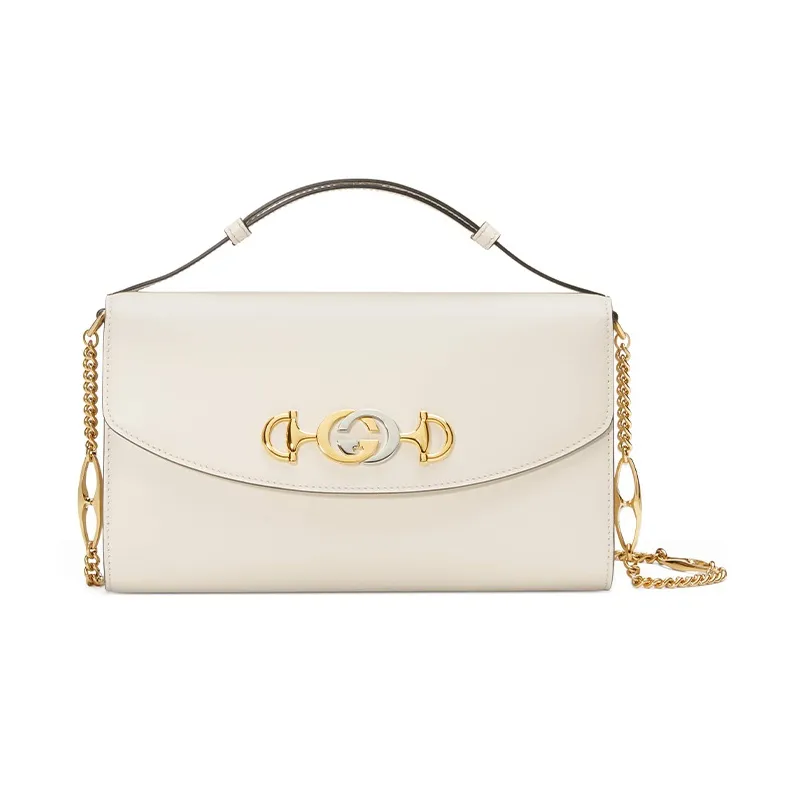 GUCCI Zumi Leather Portable Crossbody Bag Shoulder Bag Small Size Women's White-0
