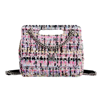 Laurence & Chico Tweed Milk Box Bag, Shoulder Bag, Crossbody Bag, Handbag Medium Size Women's Black Pink