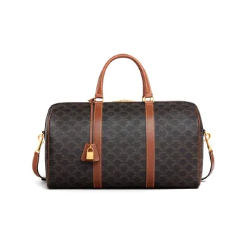 CELINE Fabric Cow Leather Patchwork Shoulder Bag Crossbody Bag Handbag Travel Bag Medium Size Women's Tawny