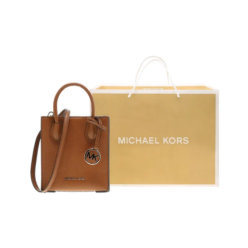 MICHAEL KORS Mercer Cow Leather Portable Crossbody Bag, Shoulder Bag Mini Women's Caramel Brown-5