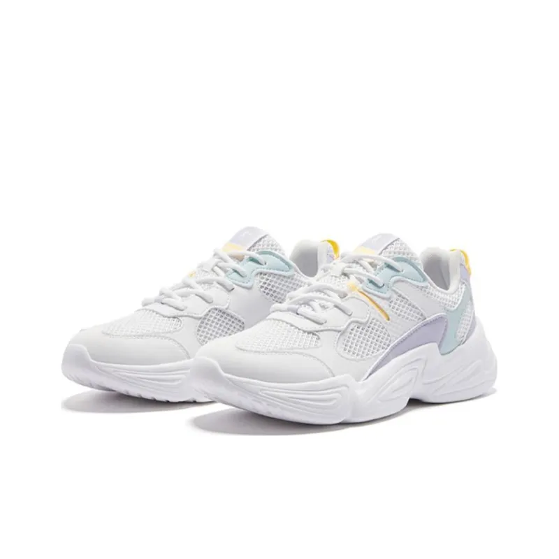 QIAODAN Anti Slip And Wear Resistant Lightweight Low Top Casual Athletic Shoes Women's White Yellow Purple-2