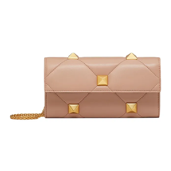 Valentino Roman Stud Lambskin Wallet Women's Cinnamon Pink-0