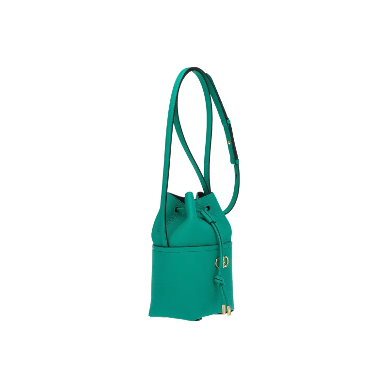 FERRAGAMO GANCINI Hammered Texture Calfskin Bucket Bag, Shoulder Bag, Crossbody Bag Mini Women's Emerald Green-1