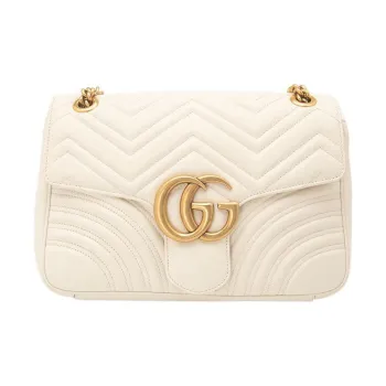 GUCCI GG Marmont Quilting Leather Shoulder Bag Crossbody Bag Medium Size Women's White