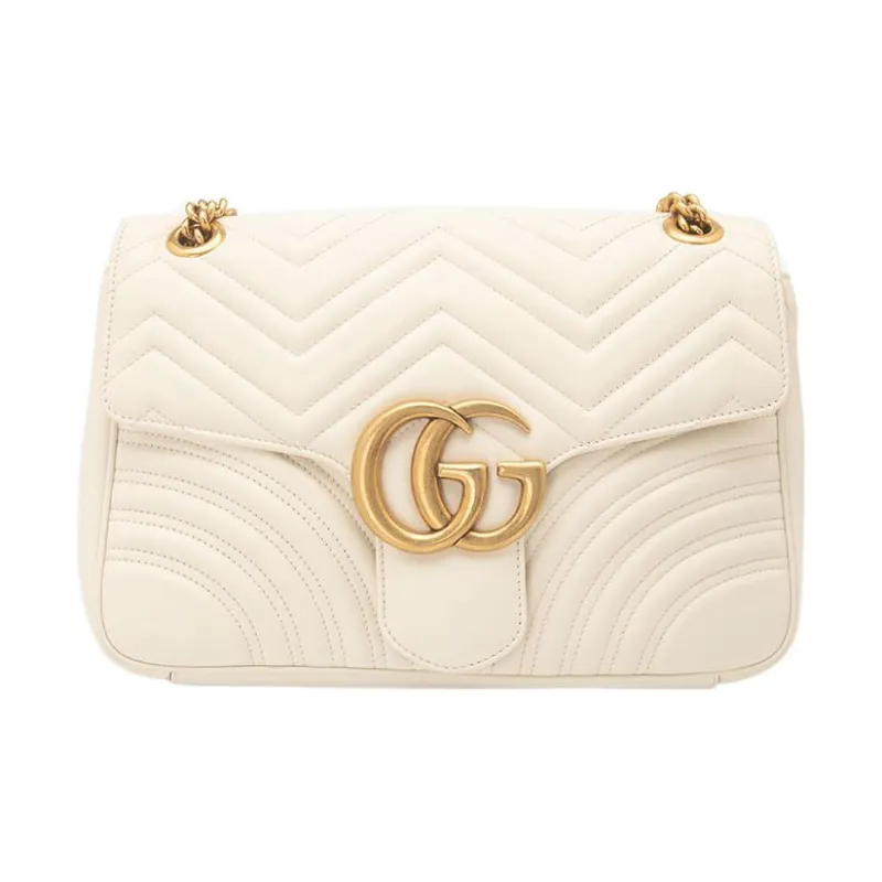 GUCCI GG Marmont Quilting Leather Shoulder Bag Crossbody Bag Medium Size Women's White-0