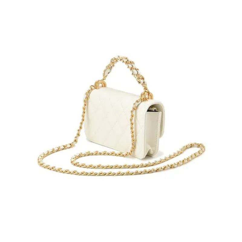 CHANEL WOC Grain Embossed Litchi Leather Cow Leather Shoulder Bag, Crossbody Bag Trumpets Women's White-1