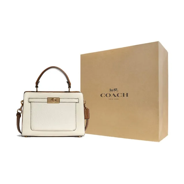 COACH Lane Smooth Pebbled Leather Handbag Shoulder Bag Crossbody Bag Medium Size Women's Chalk White & Copper-5