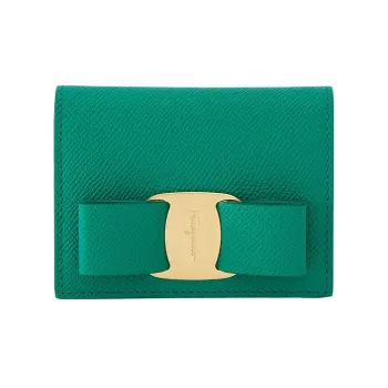 FERRAGAMO Hammered Texture Calfskin Wallet Mini Women's Emerald Green