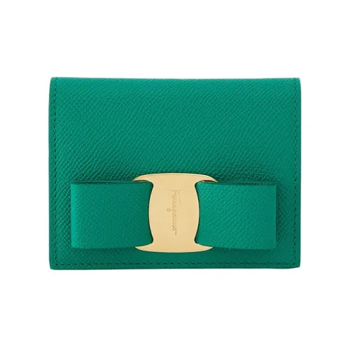 FERRAGAMO Hammered Texture Calfskin Wallet Mini Women's Emerald Green