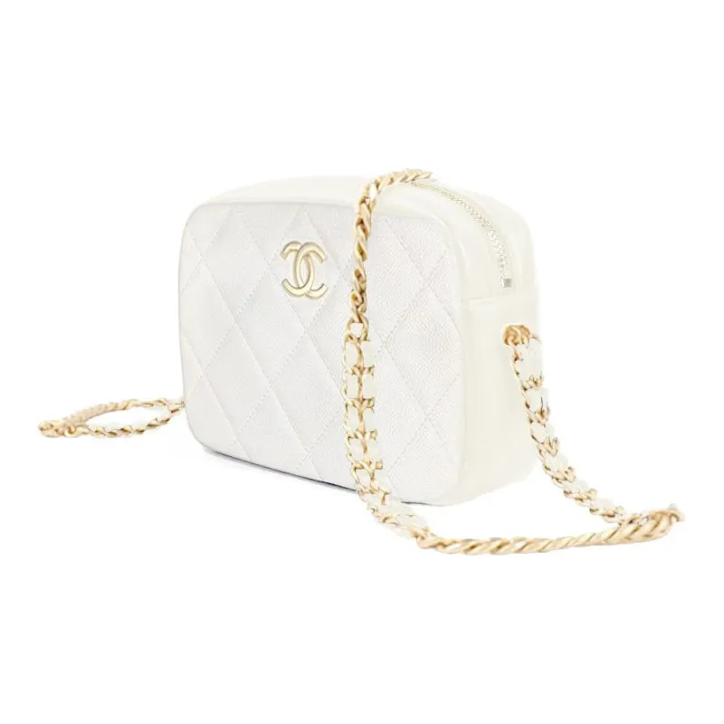CHANEL 22P Grain Embossed Cow Leather Camera Bag, Shoulder Bag, Crossbody Bag Women's White-1