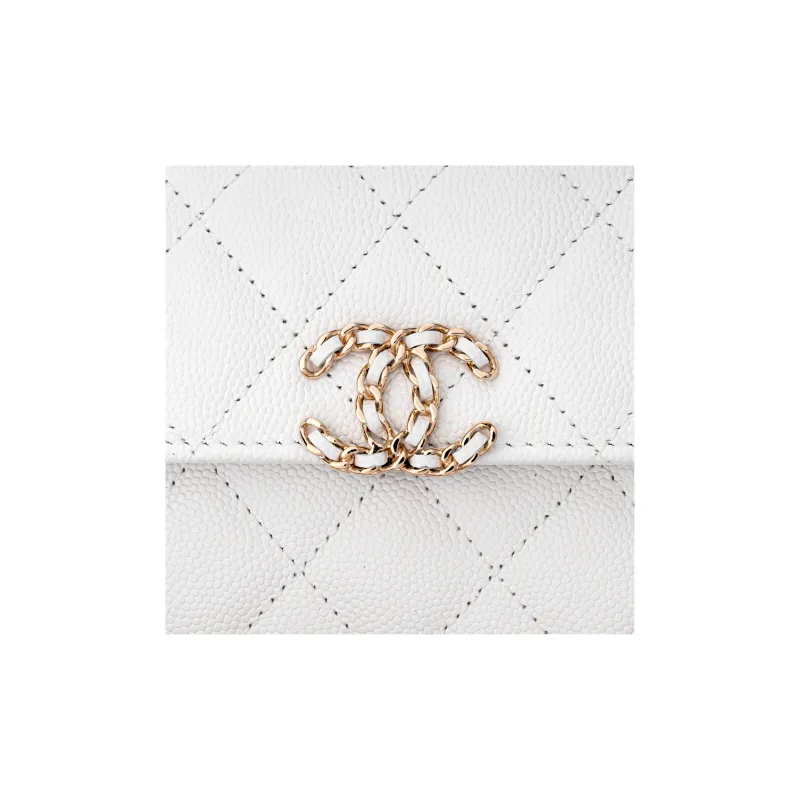 CHANEL Grain Embossed Caviar Cow Leather Flap Bag, One Shoulder Handbag, Crossbody Bag Tubas Women's White-3