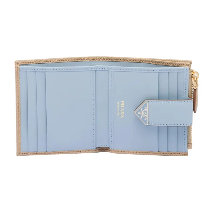 PRADA Saffiano Leather Wallet Small Size Women's Sand/Light Blue-2