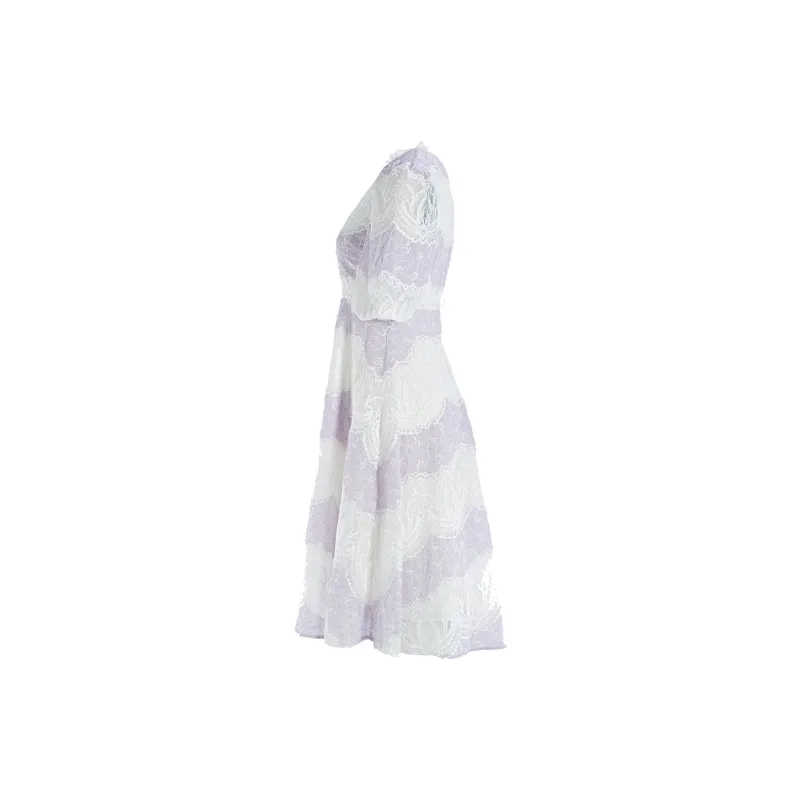 Marie Elie Short-Sleeved Dresses Women's Purple White Stripes-2