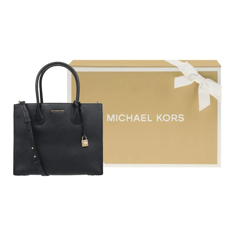 MICHAEL KORS Mercer Cow Leather Trunk Bag, Crossbody Handbag Tubas Women's Pure Black-8
