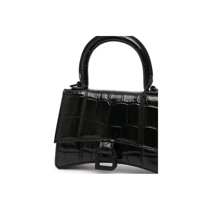 Balenciaga Hourglass Top Handle Bag Mini Croc Embossed Black-6
