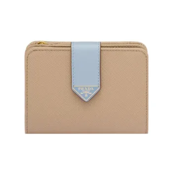 PRADA Saffiano Leather Wallet Small Size Women's Sand/Light Blue