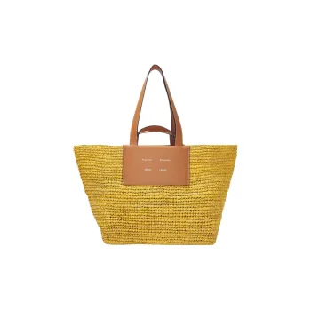 PROENZA SCHOULER Raffia With Leather Tote Bag Shopping Bag Shoulder Bag Handbag Large Size Women's Yellow
