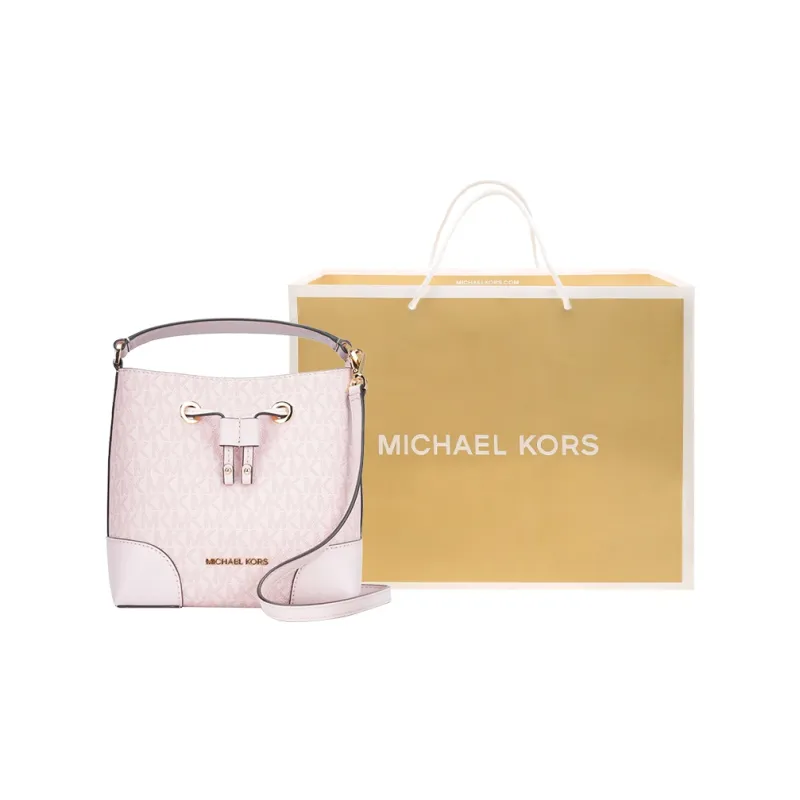 MICHAEL KORS Mercer Coated Canvas With Leather Bucket Bag, Handbag, Shoulder Bag, Crossbody Bag Trumpets Women's Pink-7