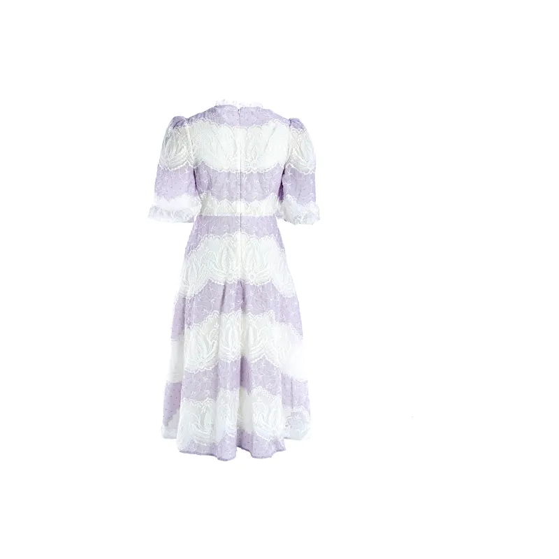 Marie Elie Short-Sleeved Dresses Women's Purple White Stripes-1