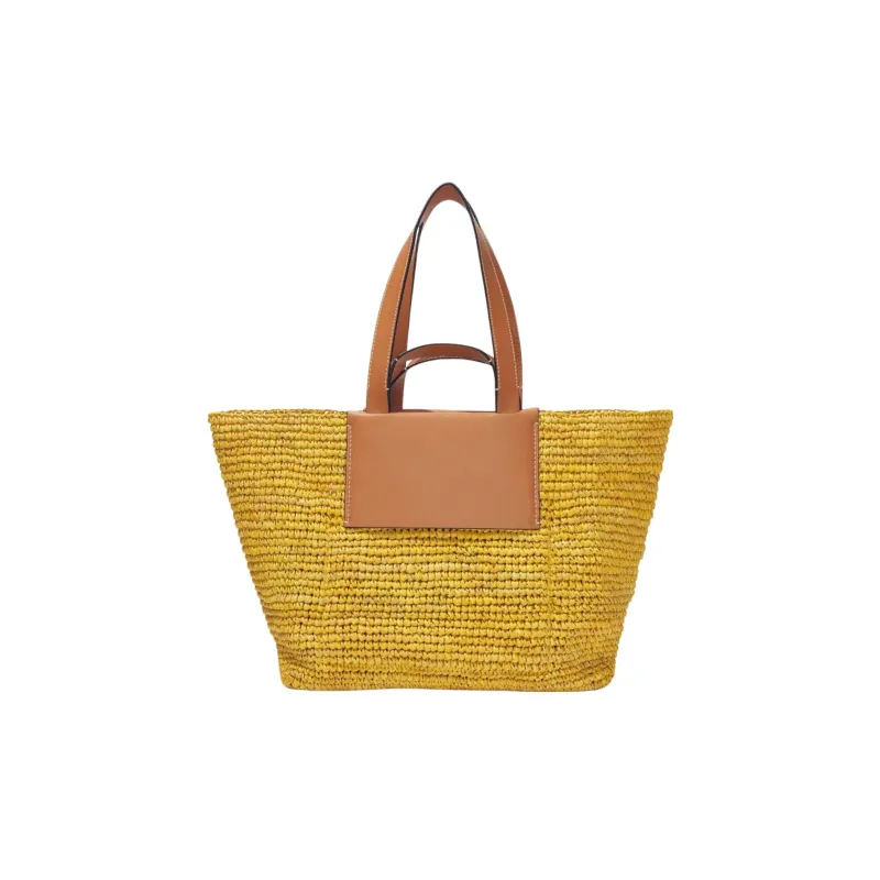 PROENZA SCHOULER Raffia With Leather Tote Bag Shopping Bag Shoulder Bag Handbag Large Size Women's Yellow-2