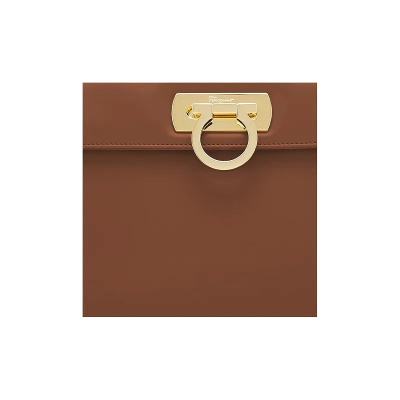 FERRAGAMO Museum Cow Leather Handbag Tubas Women's Coffee-4