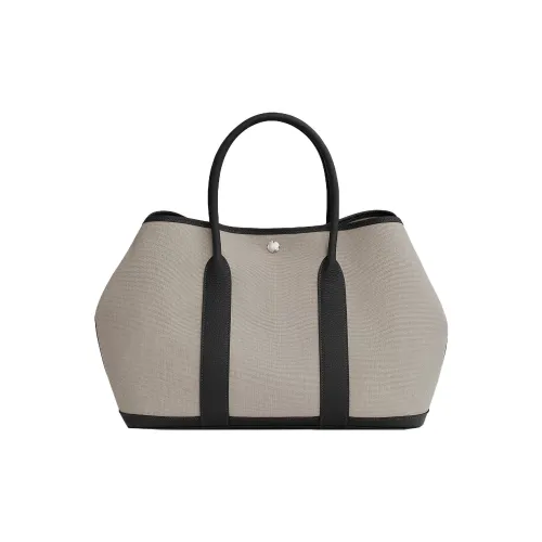 HERMES Garden Party Canvas With Negonda Calfskin Garden Bag Canvas Bag Handbag Women's Gray Black