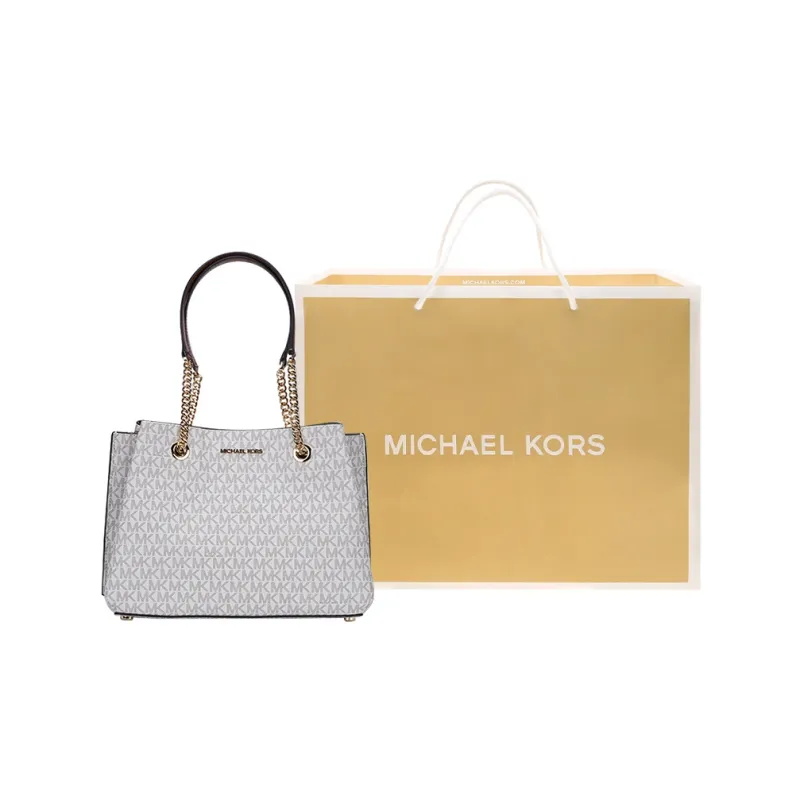 MICHAEL KORS Teagen Canvas Handbag Shoulder Bag Women's Vanilla White & Brown-5