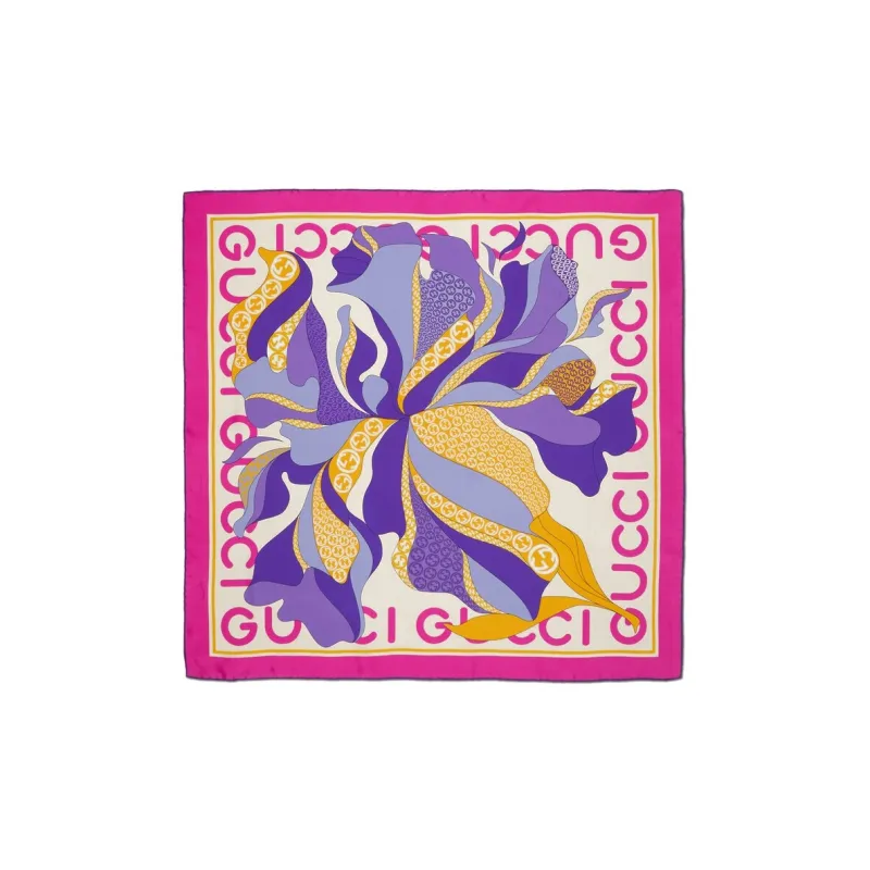 GUCCI Silk Scarves Women's Rose Red/Beige/Purple-0