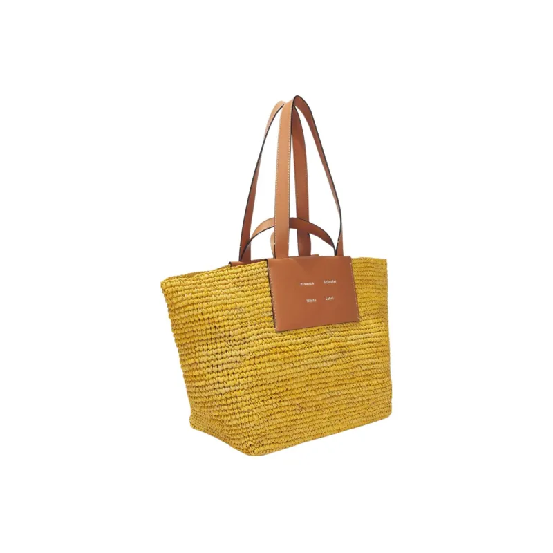 PROENZA SCHOULER Raffia With Leather Tote Bag Shopping Bag Shoulder Bag Handbag Large Size Women's Yellow-1