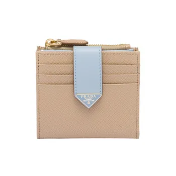 PRADA Saffiano Leather Wallet Small Size Women's Sand/Light Blue