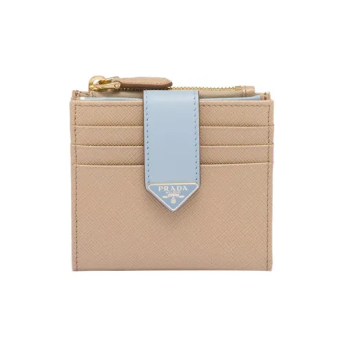 PRADA Saffiano Leather Wallet Small Size Women's Sand/Light Blue
