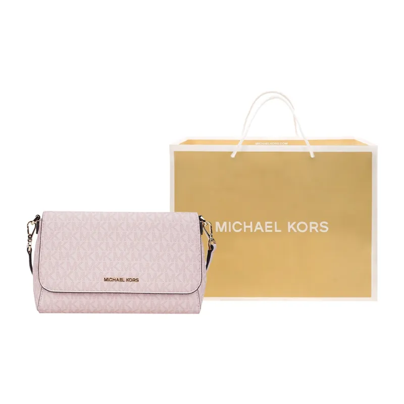 MICHAEL KORS Canvas Handheld Shoulder Bag, Crossbody Bag Medium Size Women's Beige Pink-5