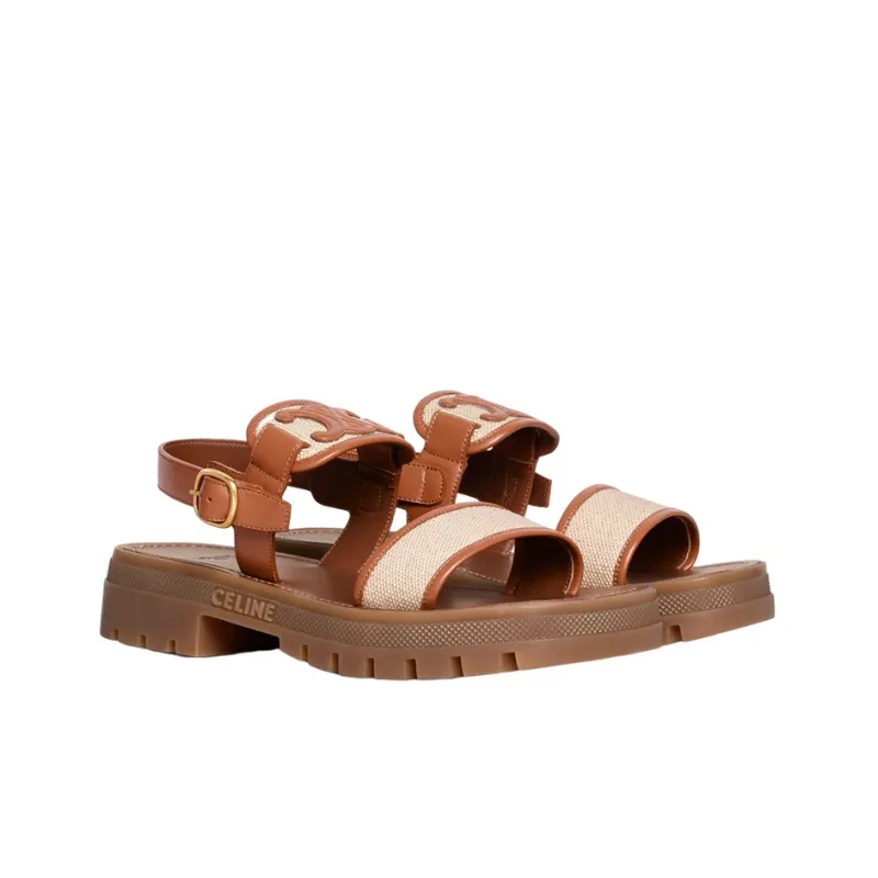 CELINE Triomphe Beach Sandals Women's Tan-3