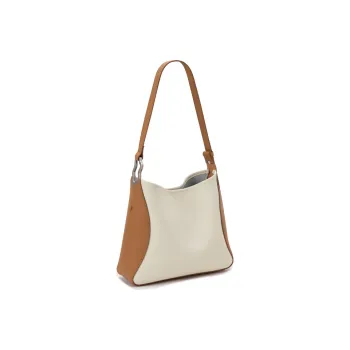 VENOF Cow Leather Bucket Bag, Shoulder Bag Women's Oak Skin White/Misty Blue