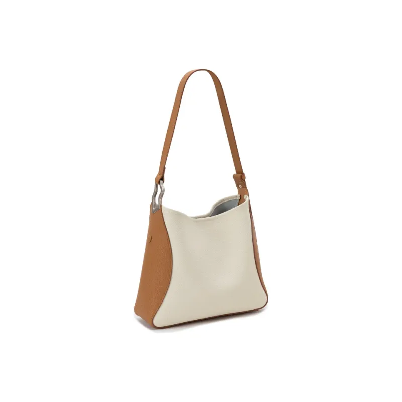 VENOF Cow Leather Bucket Bag, Shoulder Bag Women's Oak Skin White/Misty Blue-0