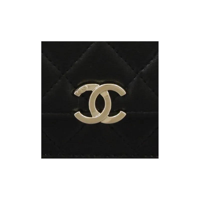 CHANEL Wallet On Chain With Handle Lambskin & Gold Black Black-3