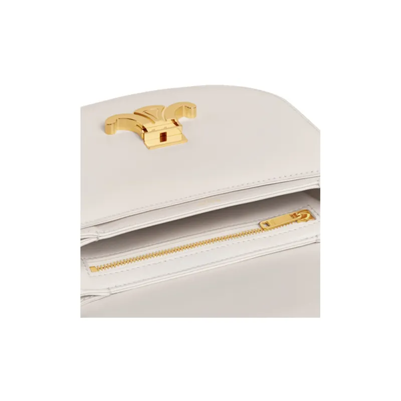 CELINE TriompheBesace Shiny Calfskin Crossbody Bag Shoulder Bag Women's White-4