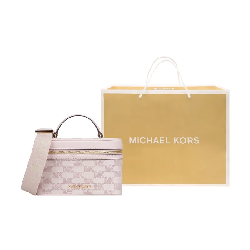 MICHAEL KORS Jet Set Canvas Cow Leather Patchwork Box Bag Makeup Handbag Shoulder Bag Crossbody Bag Women's Pink-6