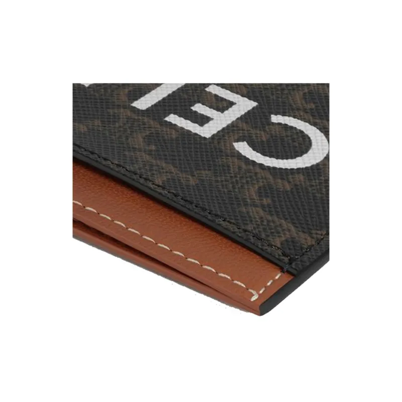 CELINE Triomphe Arc De Triomphe Canvas With Lambskin Card Clip Card Holder Unisex Brown-5