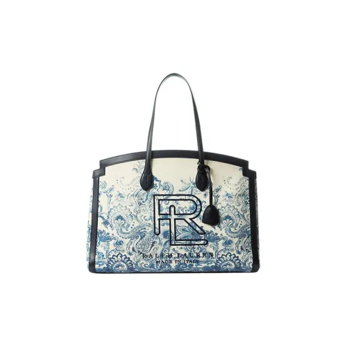 Polo Ralph Lauren Cotton With Calfskin Tote Bag Shopping Bag Handbag Women's Blue