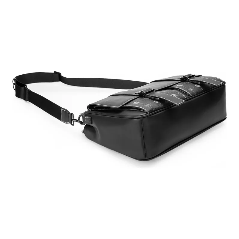 GUDI Microfiber Synthetic Leather Crossbody Bag Detachable Shoulder Strap Adjustable Large Size Men's Black-5