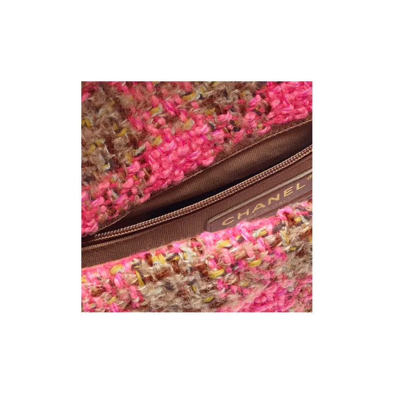 CHANEL 22K Autumn And Winter Wool Twill Soft Woolen Flap Bag, Shoulder Bag, Crossbody Bag Trumpets Women's Pink & Brown-3