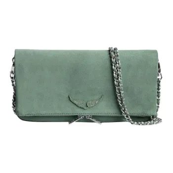 Zadig & Voltaire Suede Clutch Handbag Shoulder Bag Women's Green