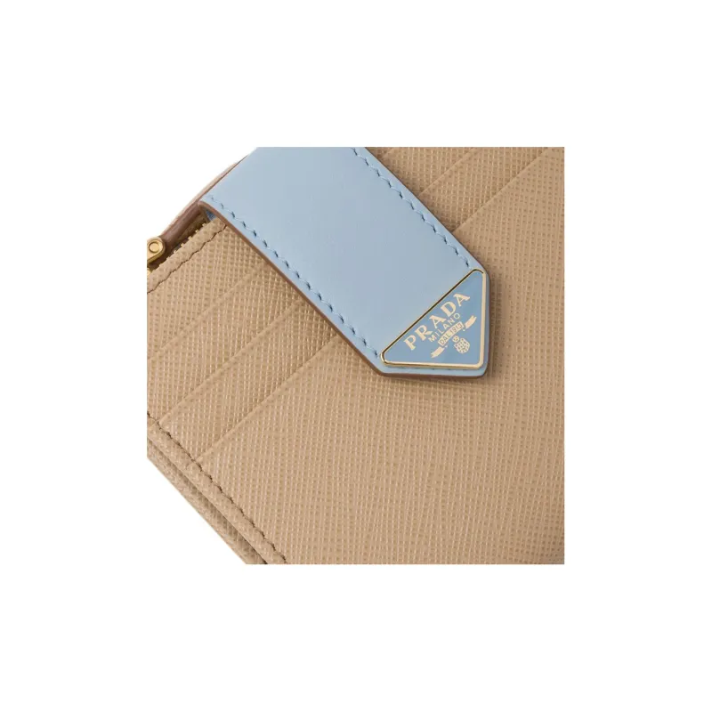 PRADA Saffiano Leather Wallet Small Size Women's Sand/Light Blue-4