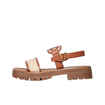 CELINE Triomphe Beach Sandals Women's Tan