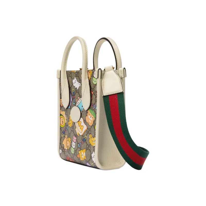 GUCCI Ophidia Canvas With Leather Tote Bag Shopping Bag Shoulder Bag Handbag Mini Men's Beige/Ebony-1