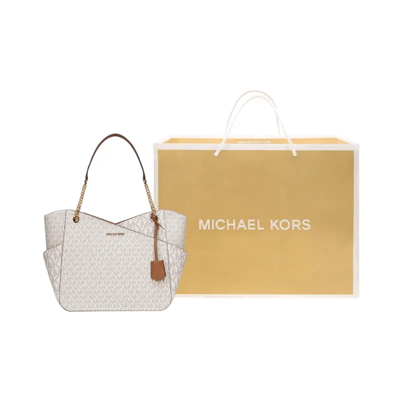 MICHAEL KORS Jet Set Canvas Commute Bag, Tote Bag, Shopping Bag, Handbag Large Size Women's Vanilla White-3